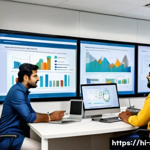 서버 데이터 마이그레이션 가이드 - A professional Indian IT team in a modern office setting, collaborating over a large digital screen ...
