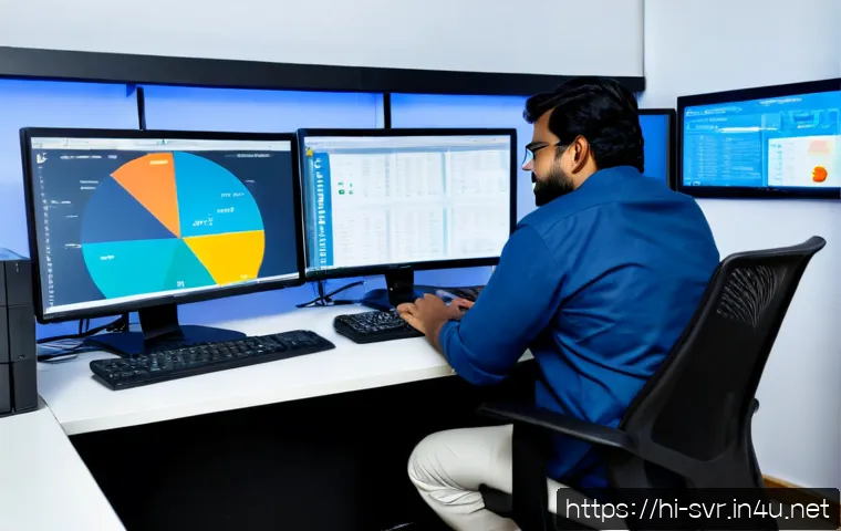 Home 17 서버 리소스 최적화 사례 - Photorealistic Indian IT professional in a modern Mumbai-style office monitoring an efficient server...